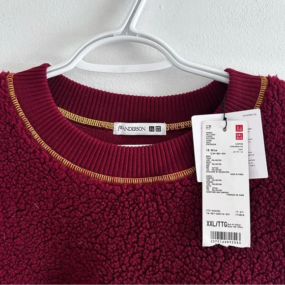 JW ANDERSON Wine Red Textured Sweater deep pile fleece Uniqlo - Picture 2 of 6